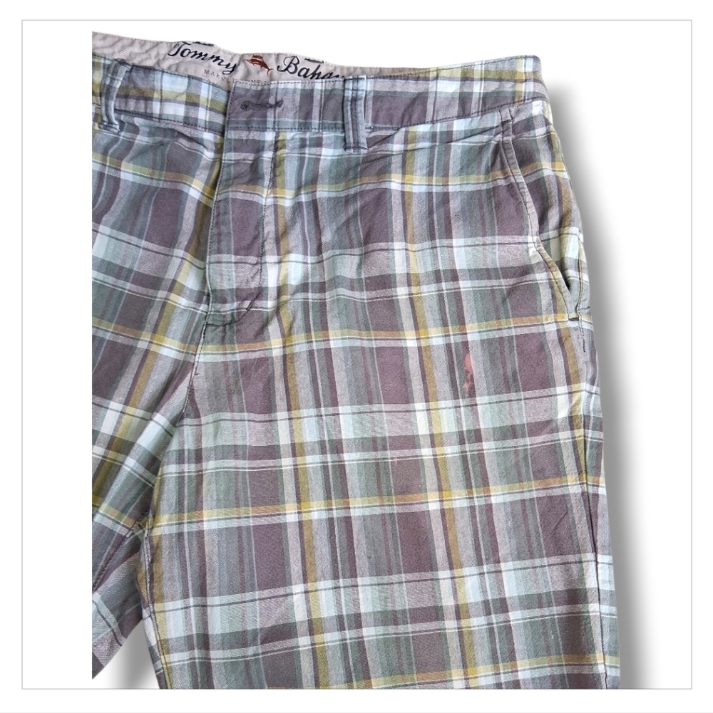 Tommy Bahama Grey & Aqua Green Bermuda Plaid Shorts Pants for Men Sz 36 - Picture 5 of 6
